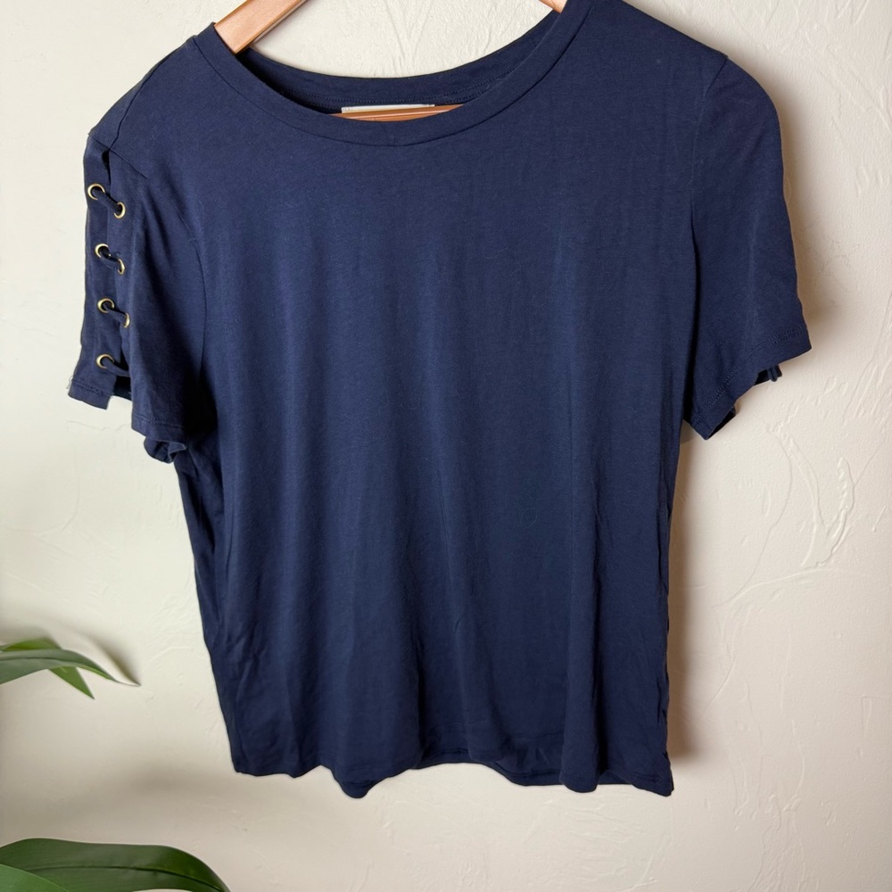 Michael Michael Kors Navy Lace-Up Sleeve Tee – Size L